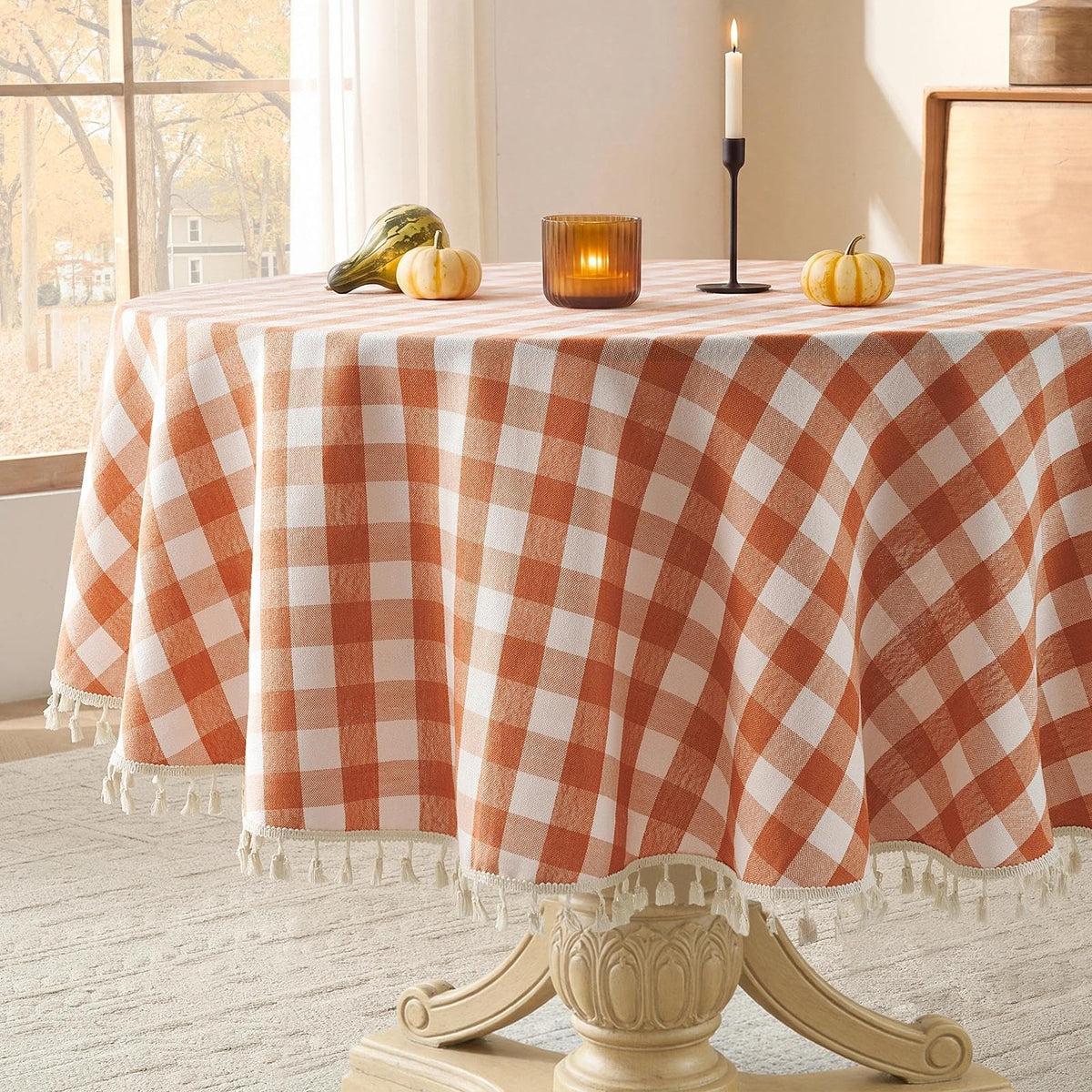 Softalker Gingham Rectangle Tablecloth with Tassel, Sage Green, 55" x 84"