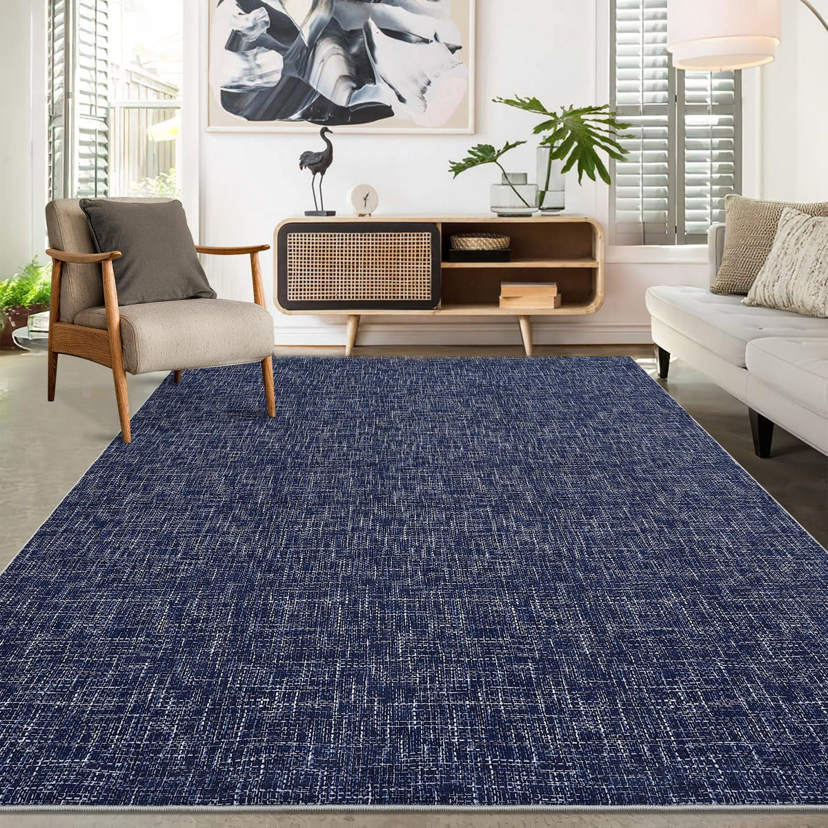 RUGSREAL Bedroom Area Rug 4x6 Modern Abstract Area Rug Stain Resistant Small Living Room Rug Contemporary Dining Room Rug Non-Slip Solid Rug Aesthetic Accent Floor Carpet for Kitchen Office, Dark Grey