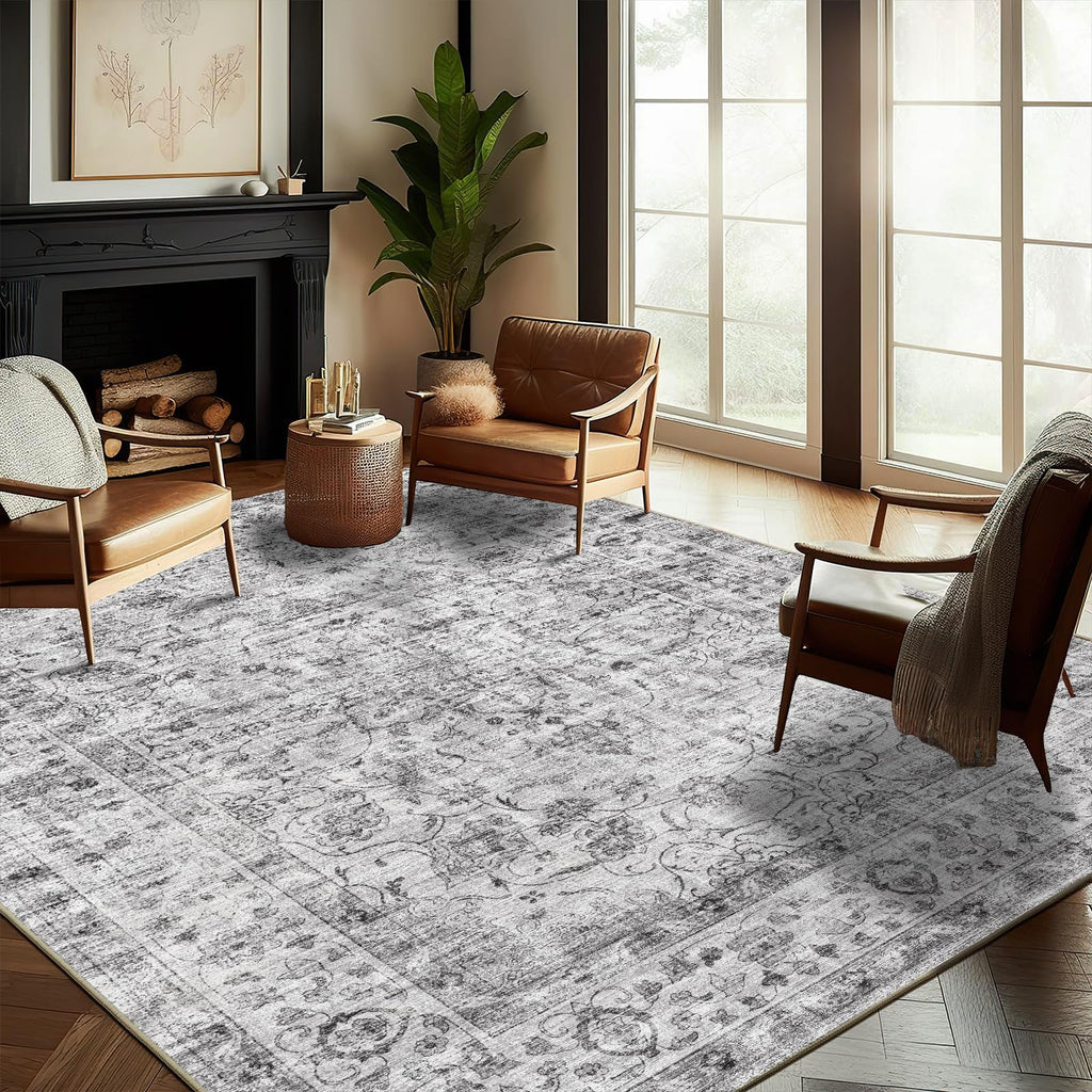 CHAMPLANT 6'x9' Washable Vintage Area Rug Boho Chic Medallion Distressed Design Non-Shedding Easy Care Ideal for High Traffic Areas in Living Room Bedroom Kitchen Office Large Carpet