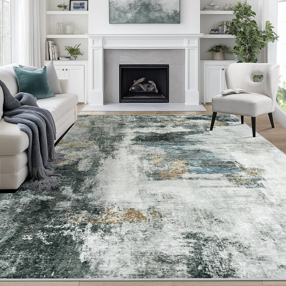 8x10 Area Rugs for Living Room Washable Bedroom Dining Room Blue Grey