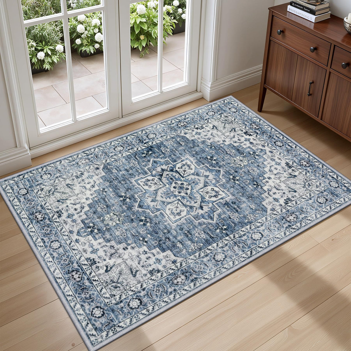 5x7 Area Rugs Living Room: Washable Vintage Rug for Bedroom Beige
