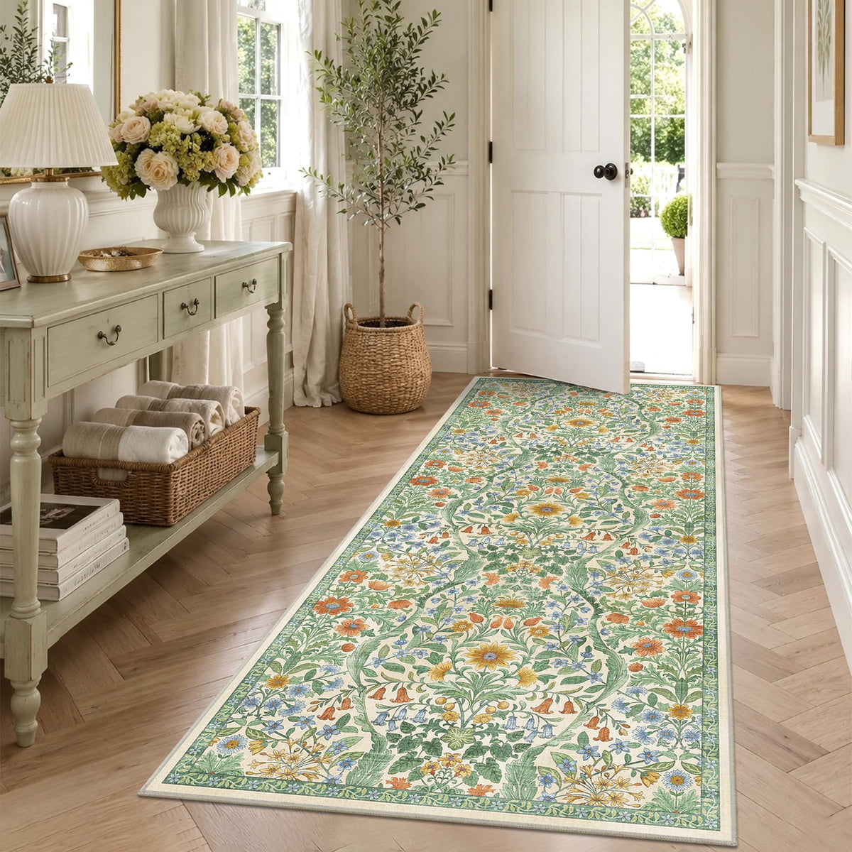 Floral Area Rug 5x7 Botanical Washable Carpet for Living Room