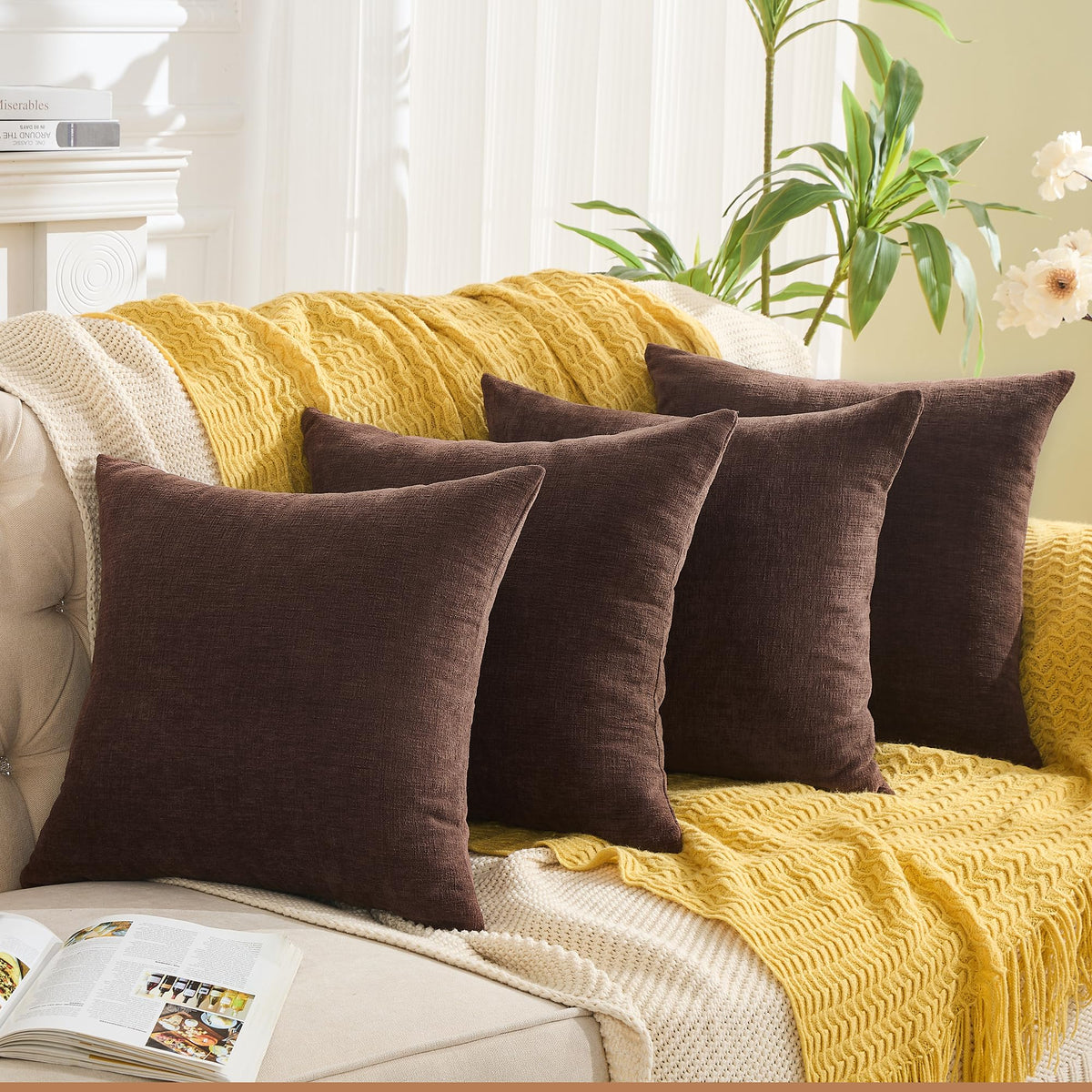 GAWAMAY Decorative Throw Pillow Covers 16x16 Inch Set of 2, Super Soft Chenille Square Pillows Farmhouse Fall Pillowcase for Living Room Bedroom Sofa Couch Cushion Cover Navy Blue 40x40cm