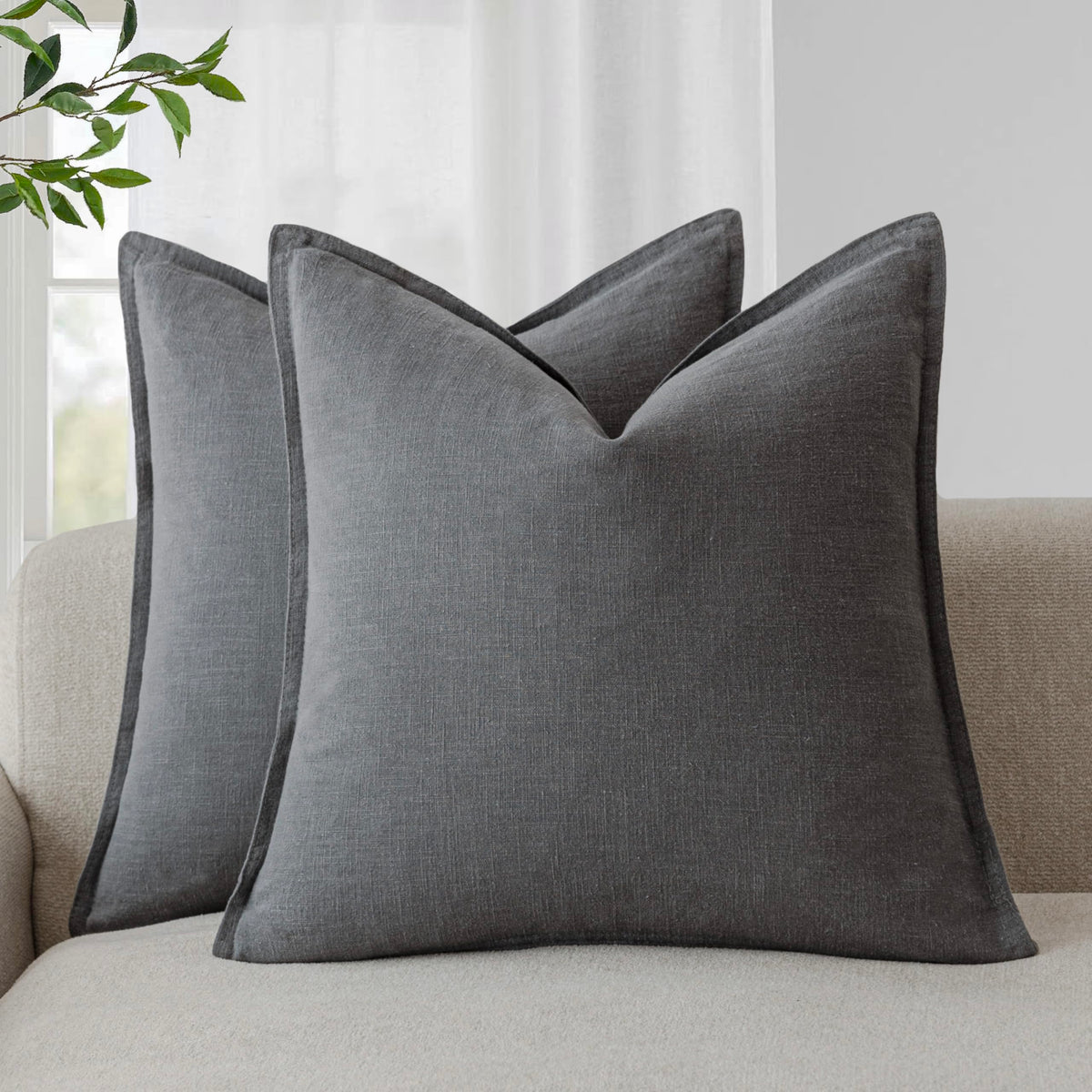 Foindtower Linen Solid Decorative Throw Pillow Covers 18x18 Natural Beige