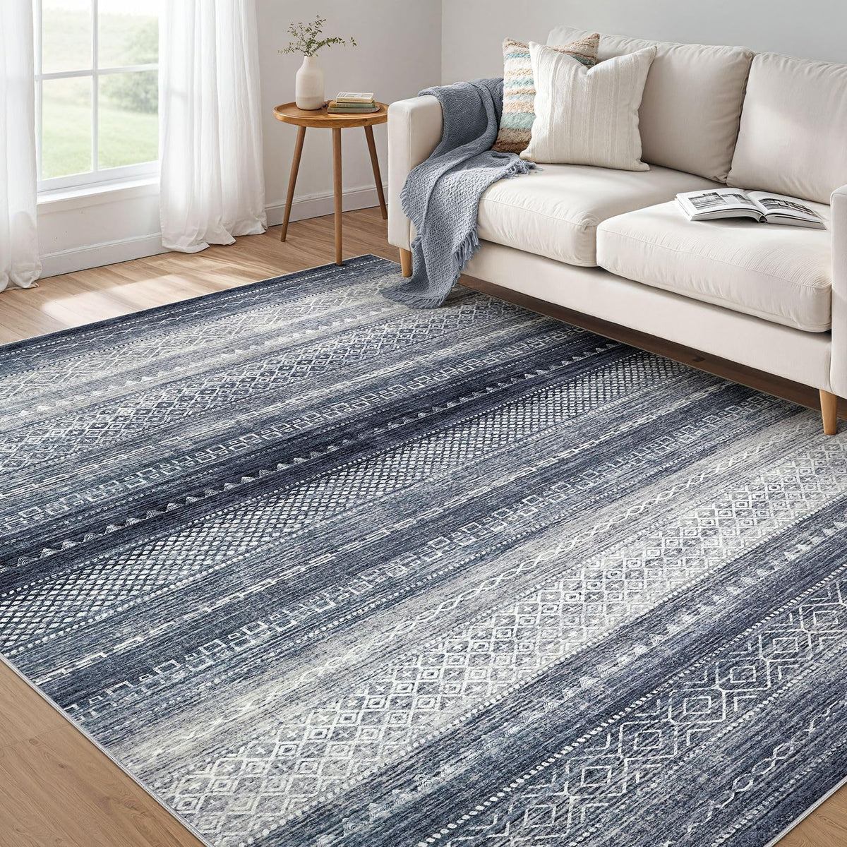 Nakagishi Boho 5x7 Area Rug Living Room Rugs Machine Washable Beige/Brown