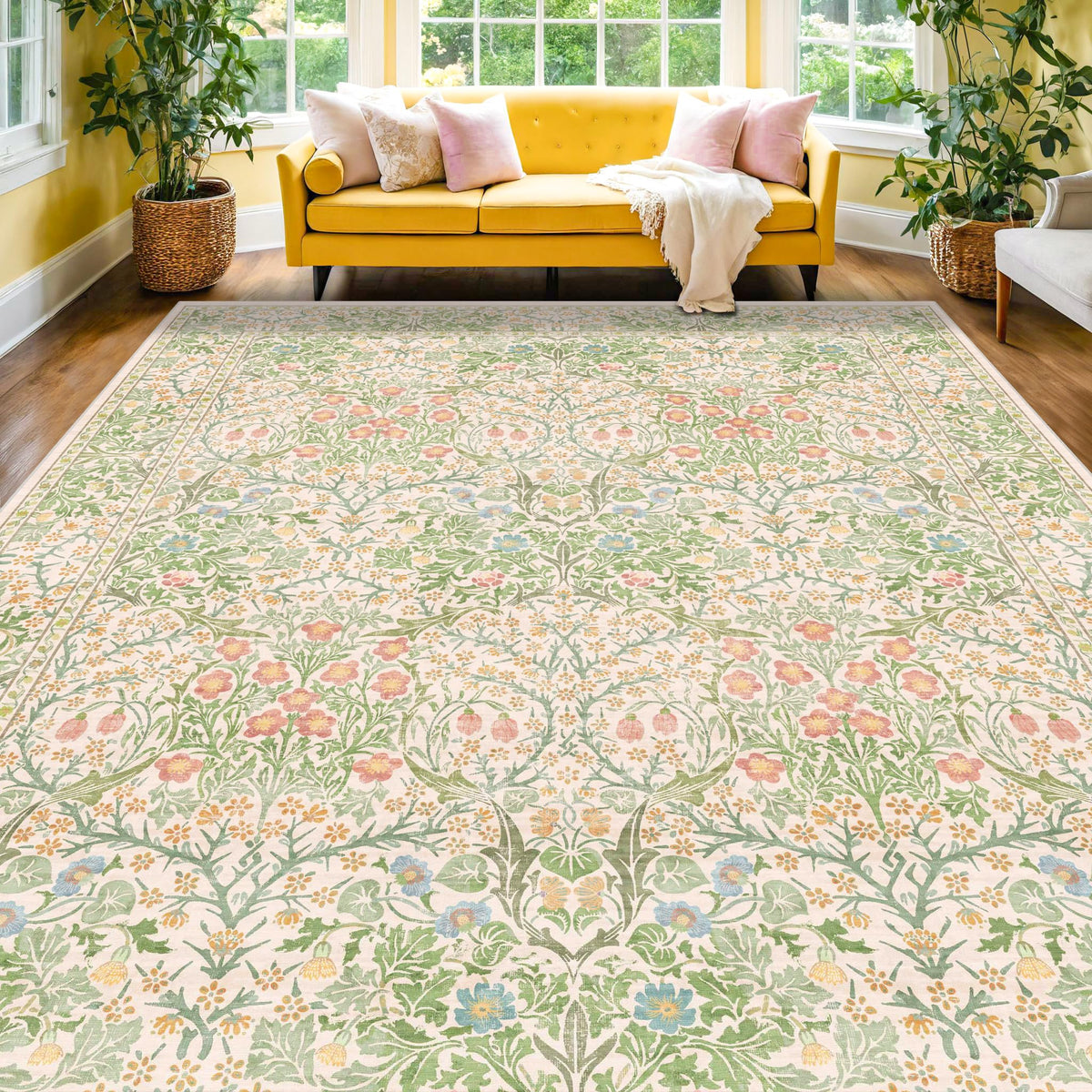 Vintage Floral Dark Green 3x5 Area Rugs for Entryway, Kitchen, Bedroom Beside Rug, Laundry Room, Non-Slip Low Pile Ultra Soft Stain Resistant Small Carpet