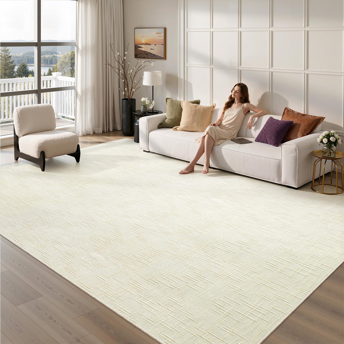 Valenrug Washable Rugs 5x7, Non Slip Large Area Rugs for Living Room, Beige