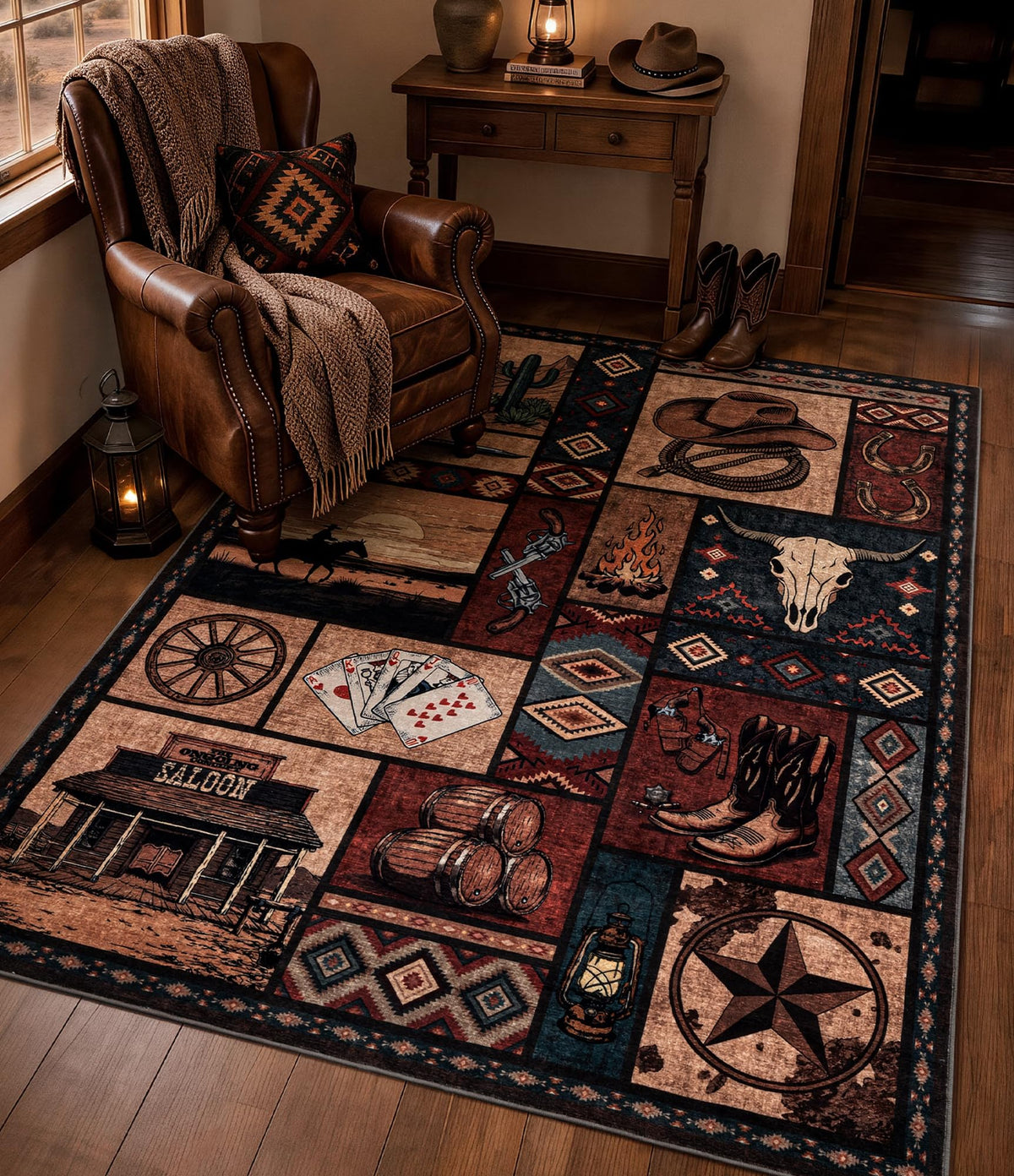 YIHOUSE Washable Rustic Cabin Area Rugs 5x7 Brown
