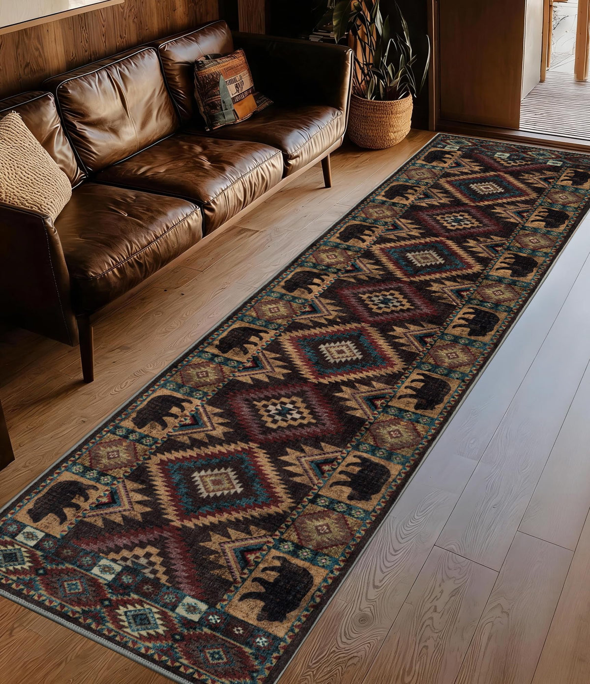 YIHOUSE Washable Rustic Cabin Area Rugs 5x7 Brown