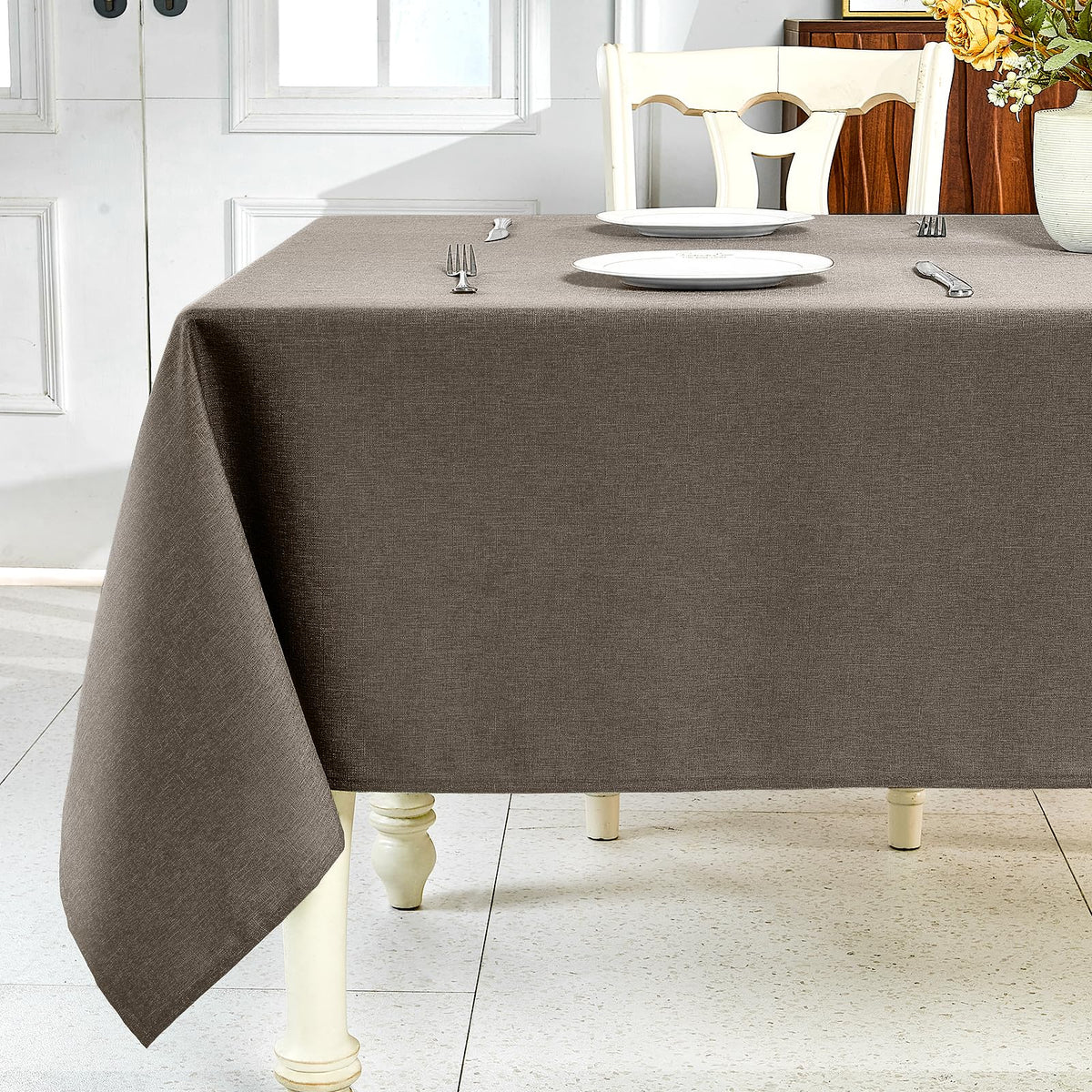 IVAPUPU Textured Linen Rectangle Table Cloth, Sage Green, 52 x 70 Inch