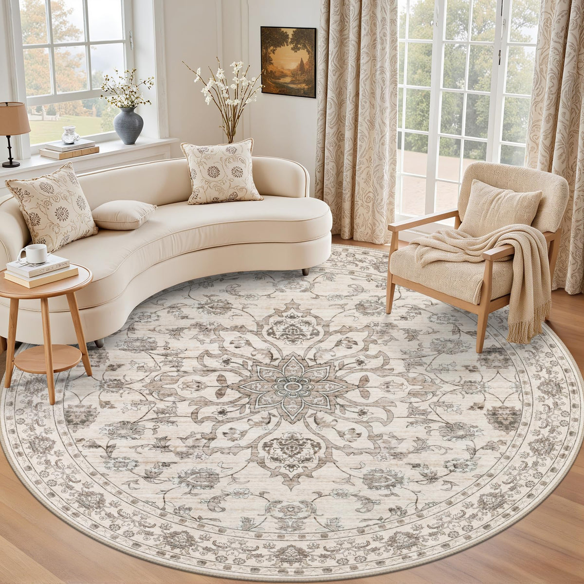 5x7 Area Rugs Living Room: Washable Vintage Rug for Bedroom Beige