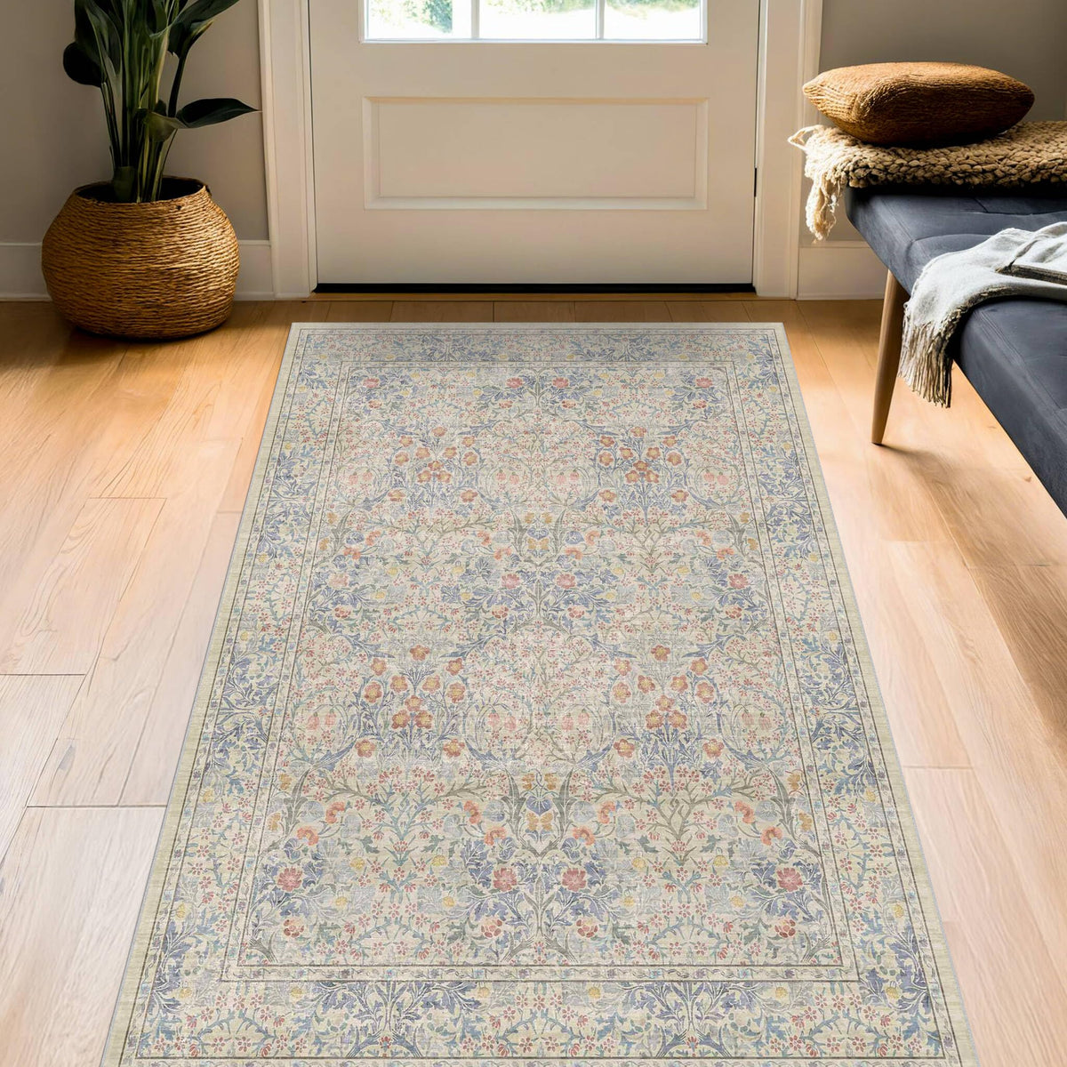 Vintage Floral Dark Green 3x5 Area Rugs for Entryway, Kitchen, Bedroom Beside Rug, Laundry Room, Non-Slip Low Pile Ultra Soft Stain Resistant Small Carpet