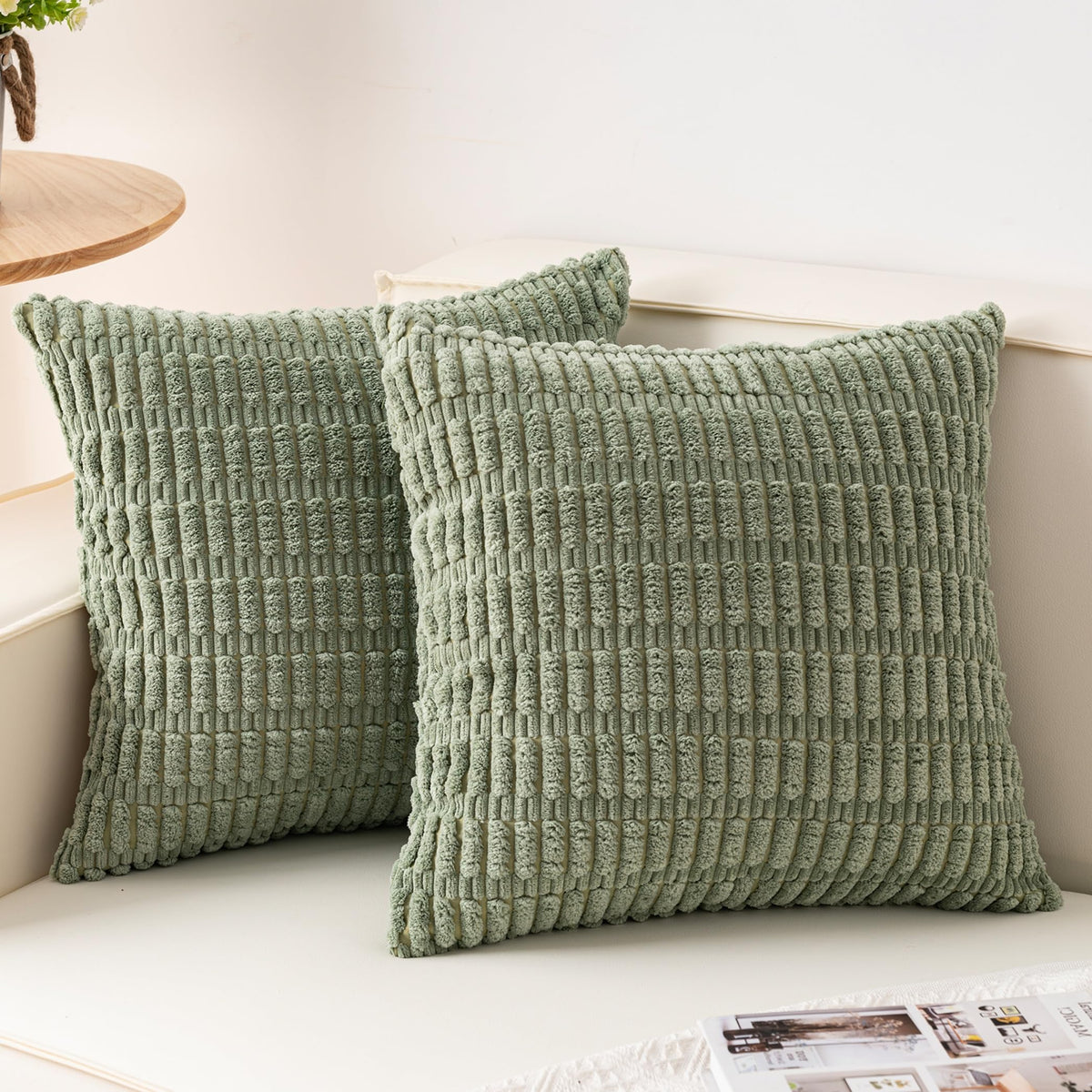 Pack of 2 Corduroy Decorative Throw Pillow Covers 18x18 Inch, Cream White