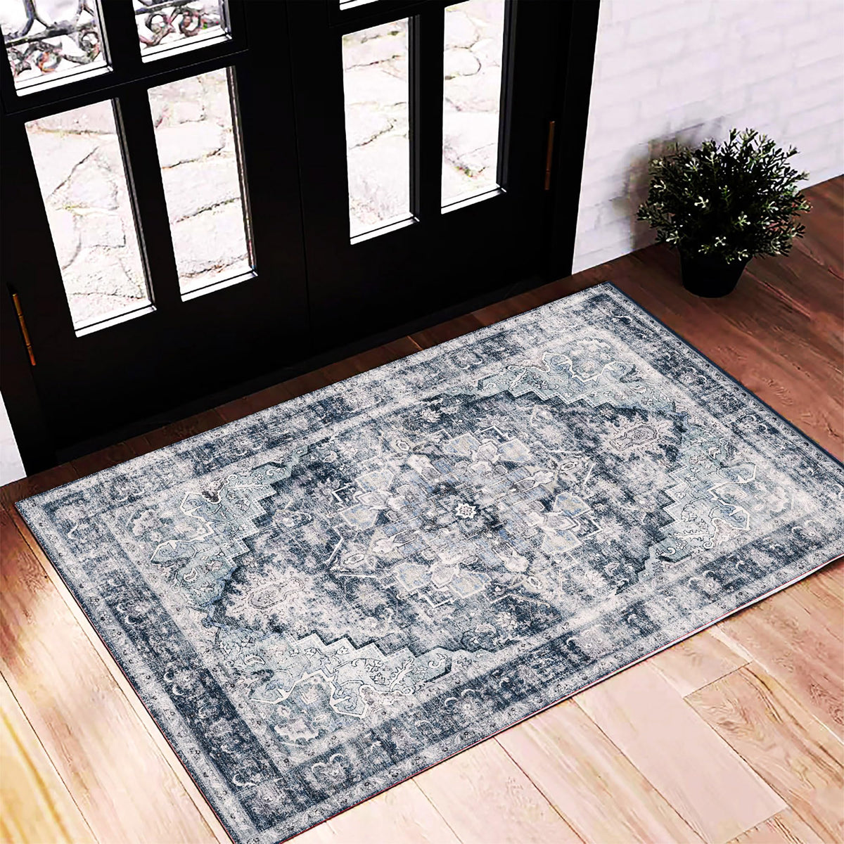 CHAMPLANT 6'x9' Washable Vintage Area Rug Boho Chic Medallion Distressed Design Non-Shedding Easy Care Ideal for High Traffic Areas in Living Room Bedroom Kitchen Office Large Carpet