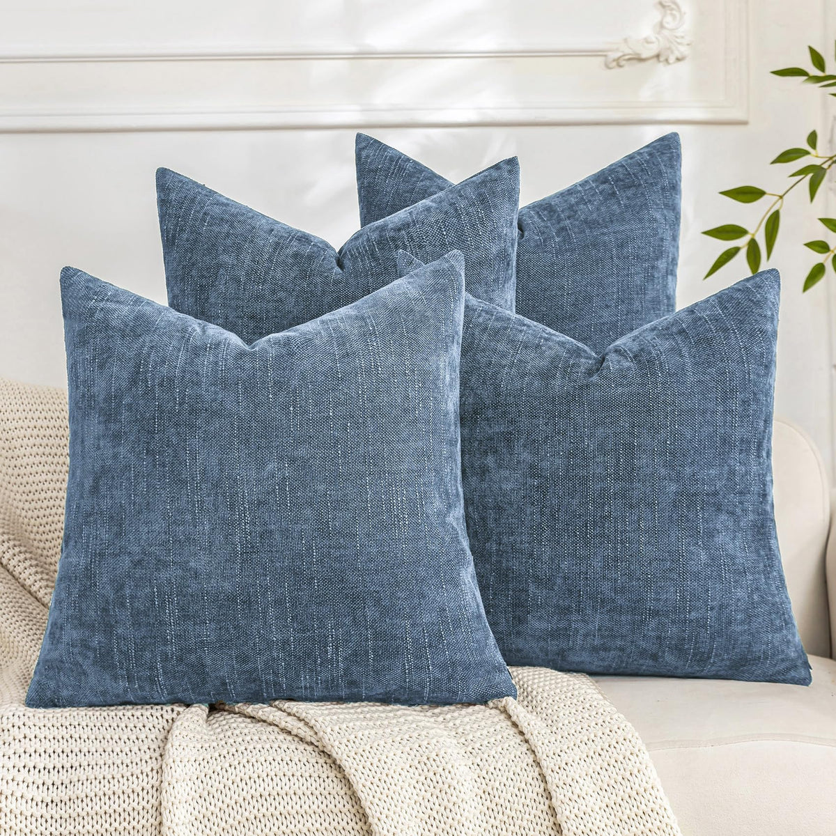 Set of 4 Soft Textured Throw Pillow Covers 18x18 Inch Cozy Decorative Farmhouse Cushion Cover Square Accent Pillow Cases for Bed Couch Sofa Living Room, Beige Taupe Brown