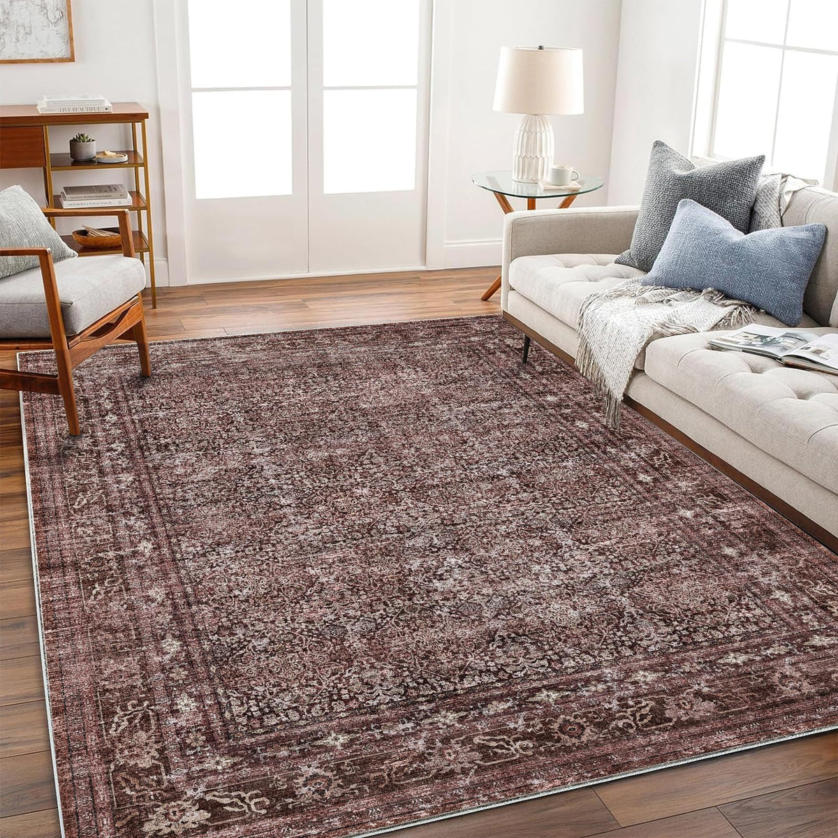 CHAMPLANT 6'x9' Washable Vintage Area Rug Boho Chic Medallion Distressed Design Non-Shedding Easy Care Ideal for High Traffic Areas in Living Room Bedroom Kitchen Office Large Carpet