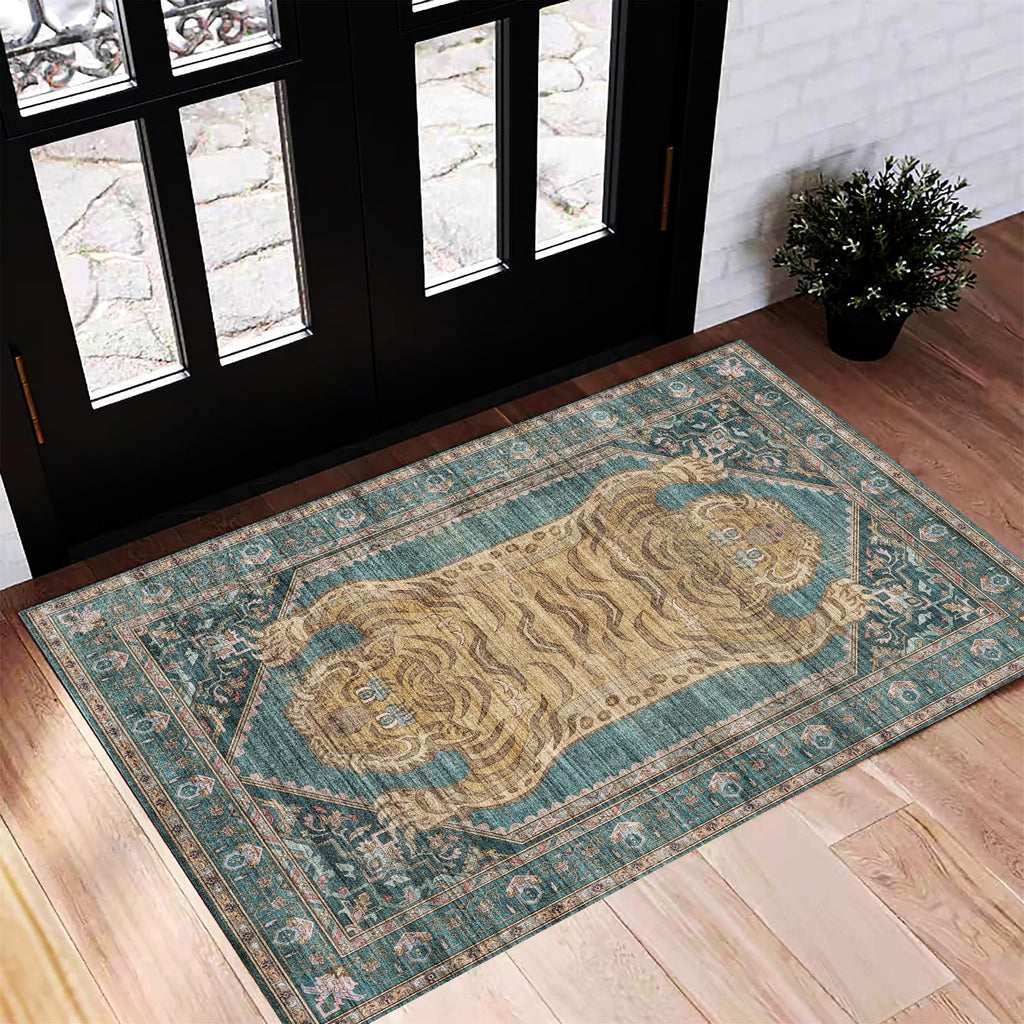 CHAMPLANT 6'x9' Washable Vintage Area Rug Boho Chic Medallion Distressed Design Non-Shedding Easy Care Ideal for High Traffic Areas in Living Room Bedroom Kitchen Office Large Carpet