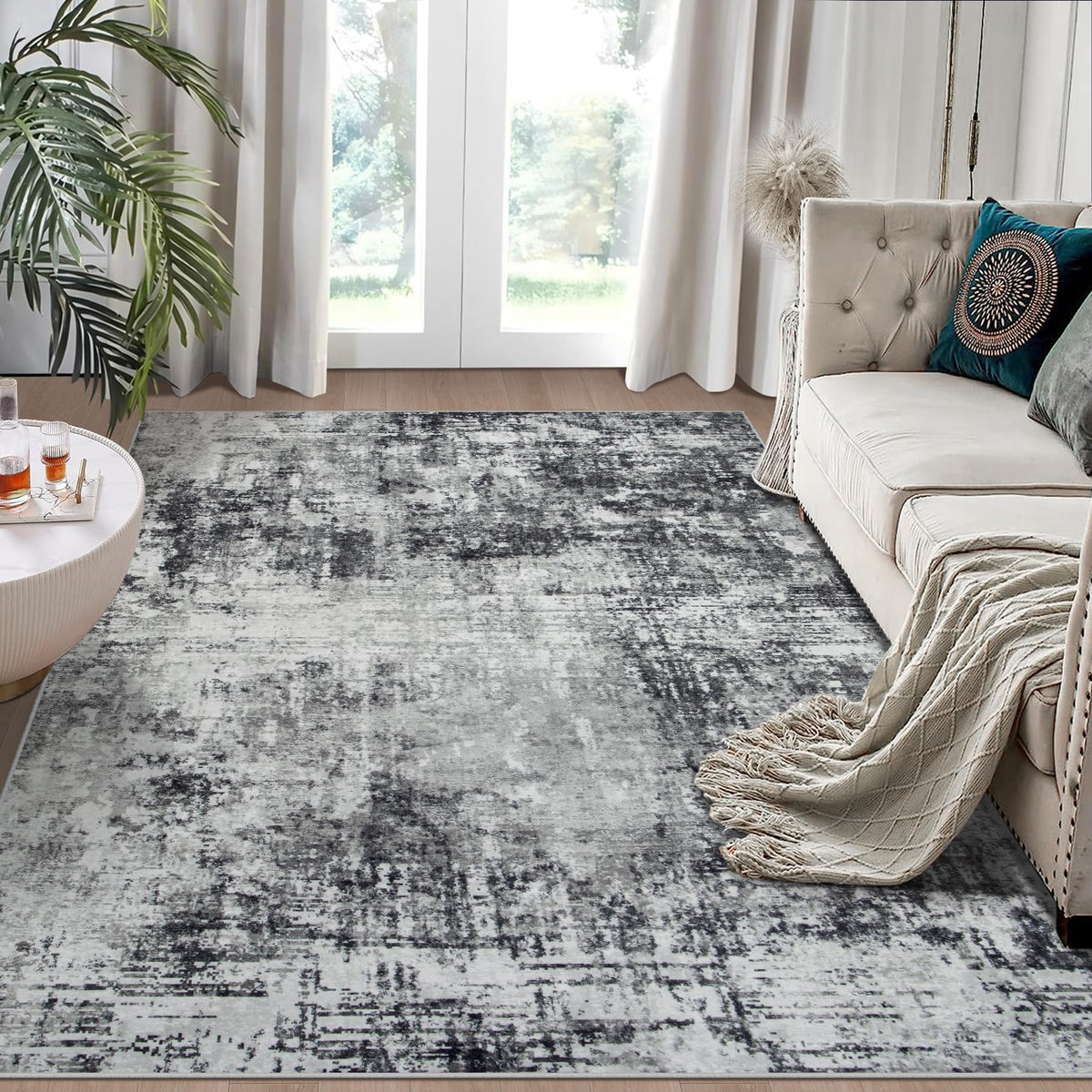 8x10 Area Rugs for Living Room Bedroom Dining Room Washable Blue Grey