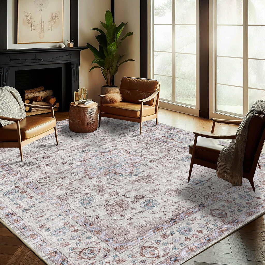 CHAMPLANT 6'x9' Washable Vintage Area Rug Boho Chic Medallion Distressed Design Non-Shedding Easy Care Ideal for High Traffic Areas in Living Room Bedroom Kitchen Office Large Carpet