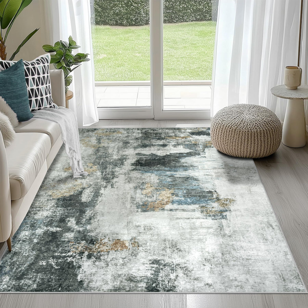 8x10 Area Rugs for Living Room Washable Bedroom Dining Room Blue Grey