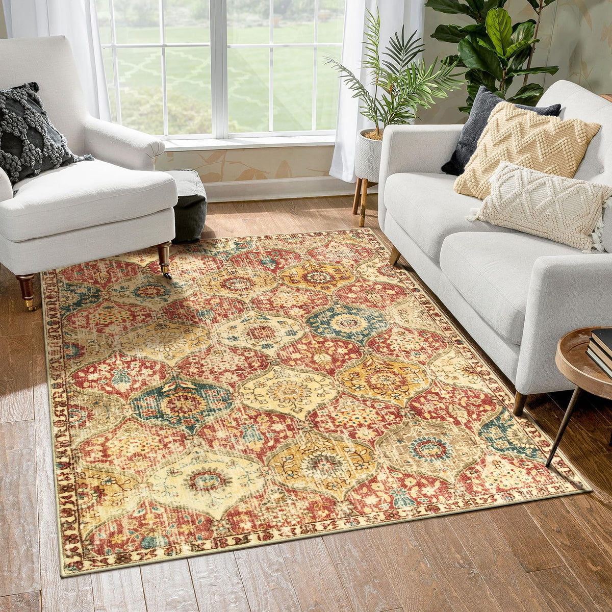 Lahome Moroccan Machine Washable Rugs for Living Room, 4x6 Rug for Bedroom