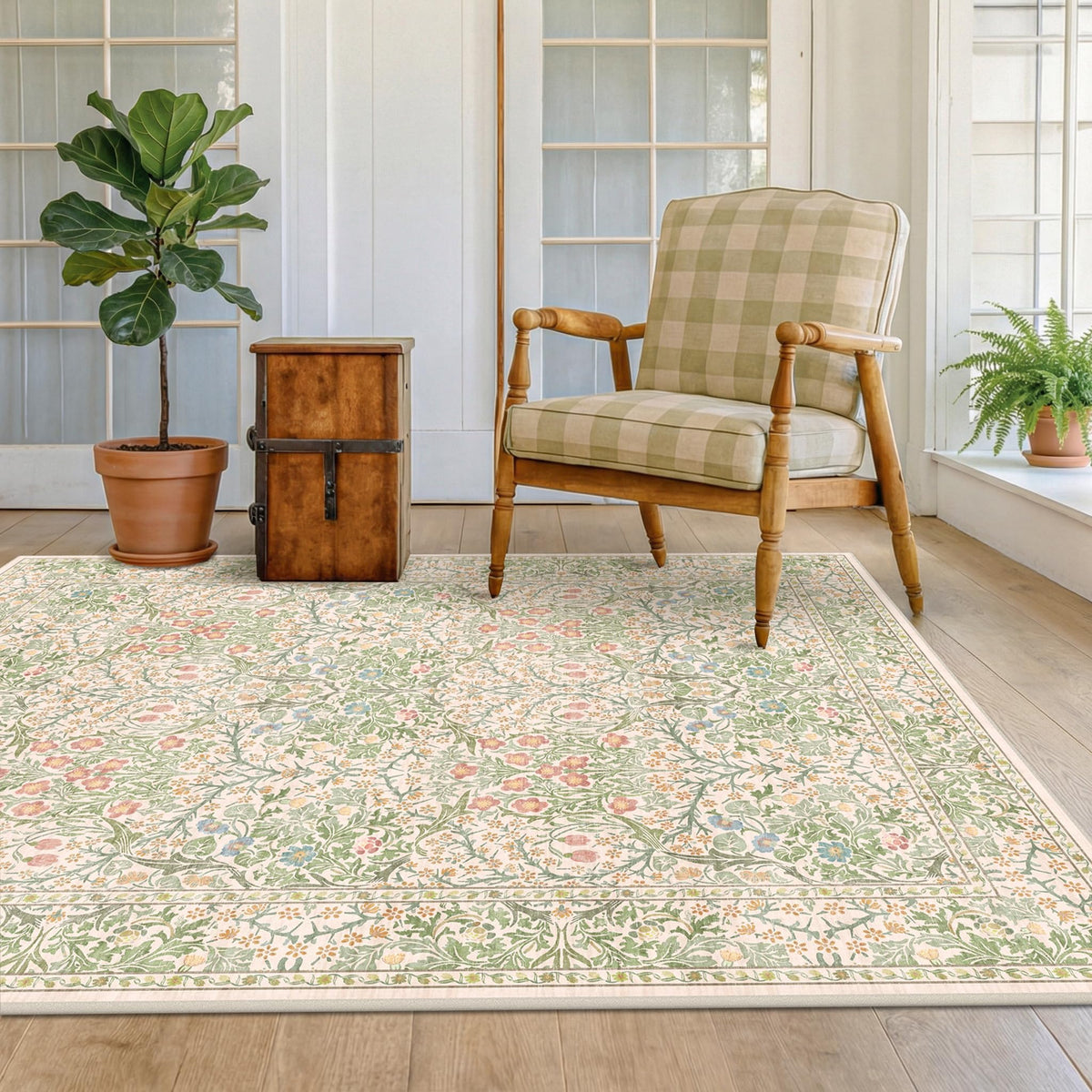 Vintage Floral Dark Green 3x5 Area Rugs for Entryway, Kitchen, Bedroom Beside Rug, Laundry Room, Non-Slip Low Pile Ultra Soft Stain Resistant Small Carpet