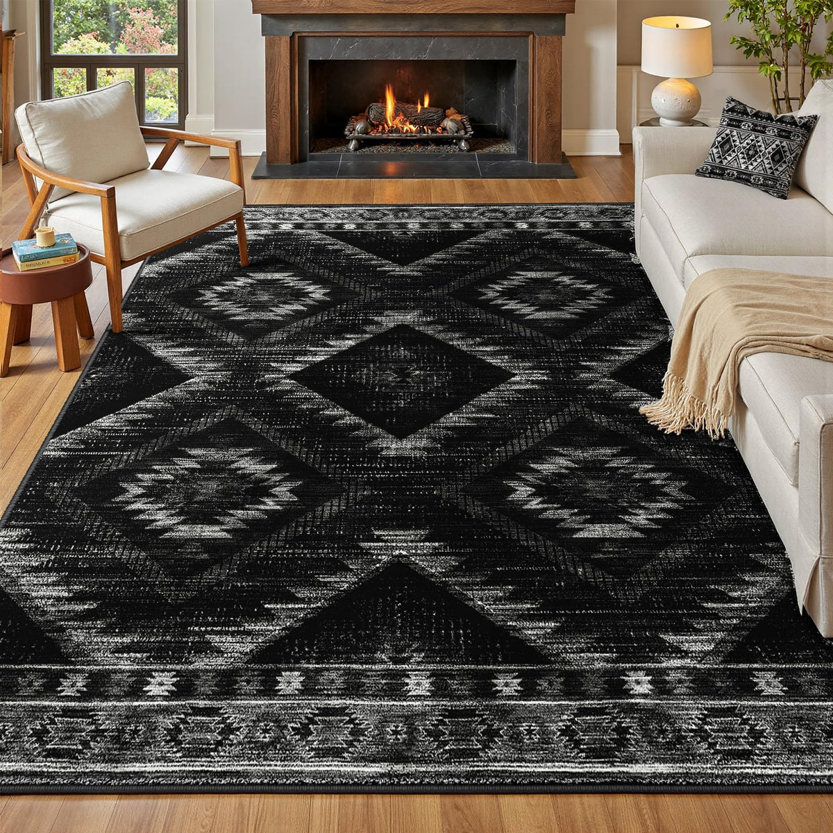 BESTSWEETIE 5'x7' Washable Area Rug for Living Room Bedroom Black