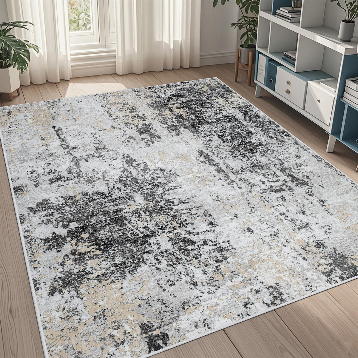 8x10 Area Rugs for Living Room Washable Bedroom Dining Room Blue Grey