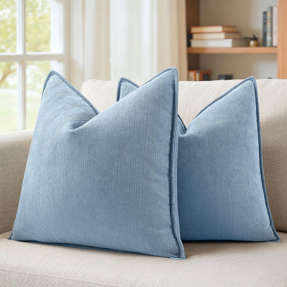 MIULEE Pack of 2 Sage Green Decorative Chenille Pillow Covers 20x20 Inch