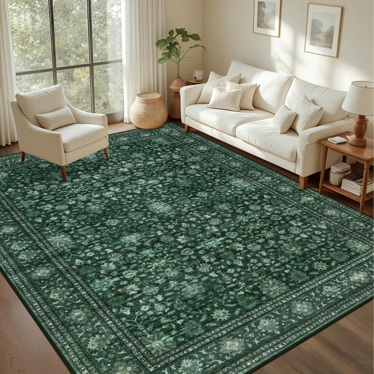 5x7 Area Rugs Living Room: Washable Vintage Rug for Bedroom Beige