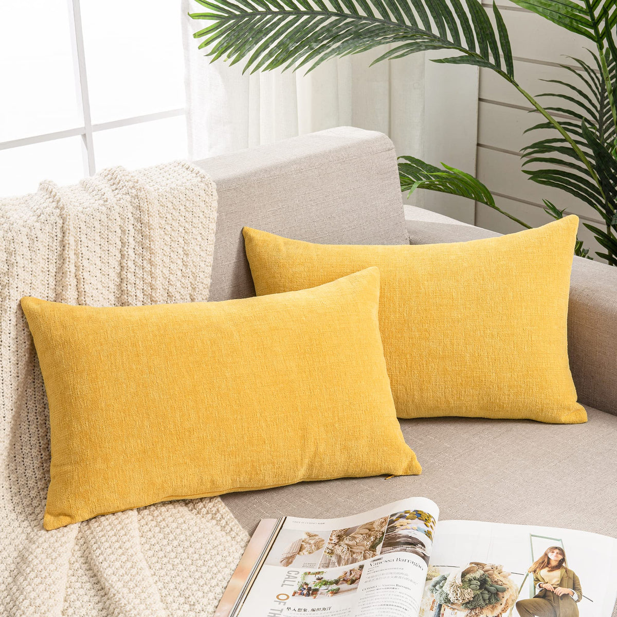 GAWAMAY Decorative Throw Pillow Covers 16x16 Inch Set of 2, Super Soft Chenille Square Pillows Farmhouse Fall Pillowcase for Living Room Bedroom Sofa Couch Cushion Cover Navy Blue 40x40cm