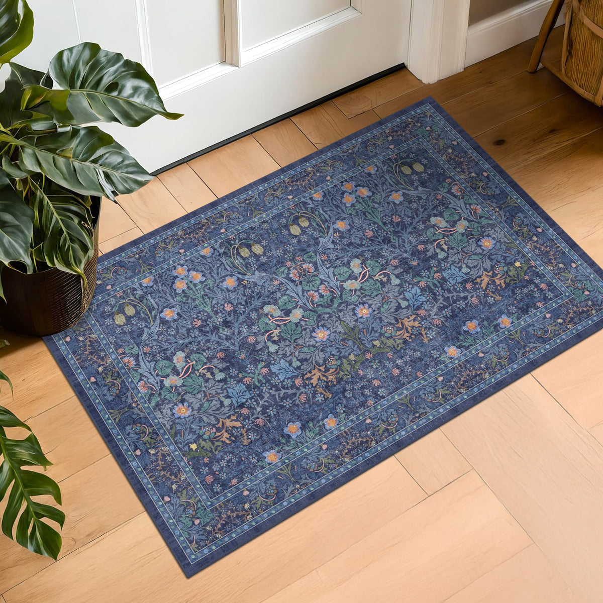 Vintage Floral Dark Green 3x5 Area Rugs for Entryway, Kitchen, Bedroom Beside Rug, Laundry Room, Non-Slip Low Pile Ultra Soft Stain Resistant Small Carpet
