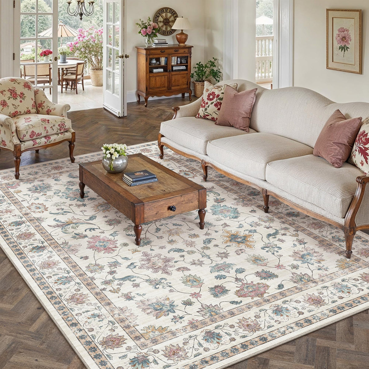 HUGEAR 3x5 Colorful Retro Floral Washable Area Rug for Entryway