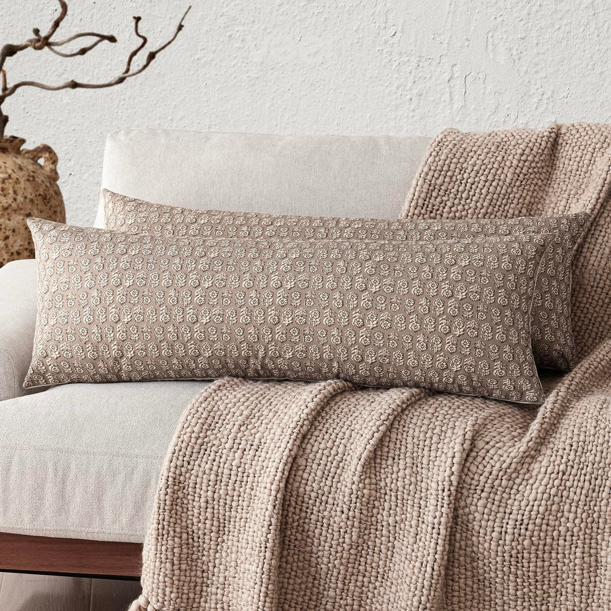Foindtower Decorative Floral Print Throw Pillow Covers 20×20 Inch,Brown