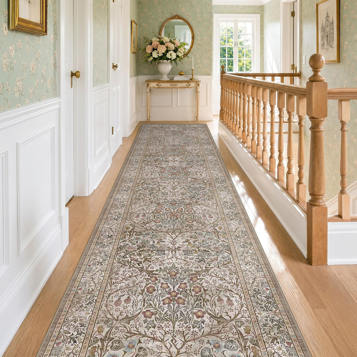 Vintage Floral Dark Green 3x5 Area Rugs for Entryway, Kitchen, Bedroom Beside Rug, Laundry Room, Non-Slip Low Pile Ultra Soft Stain Resistant Small Carpet
