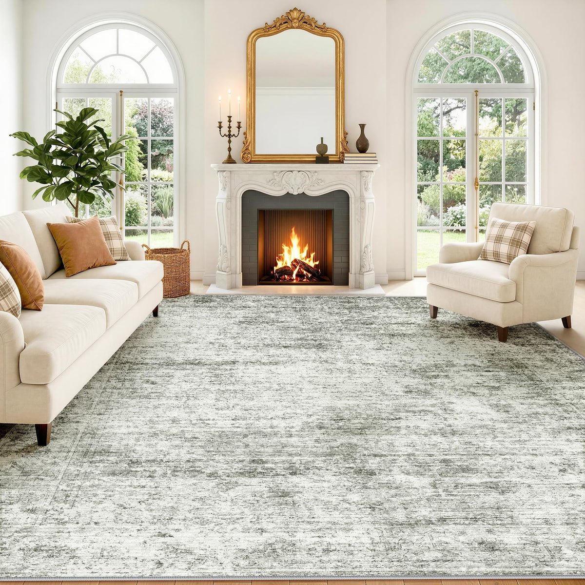 LIVELYGLOW 5x7 Washable Vintage Area Rug, Bedroom Dorm Rug