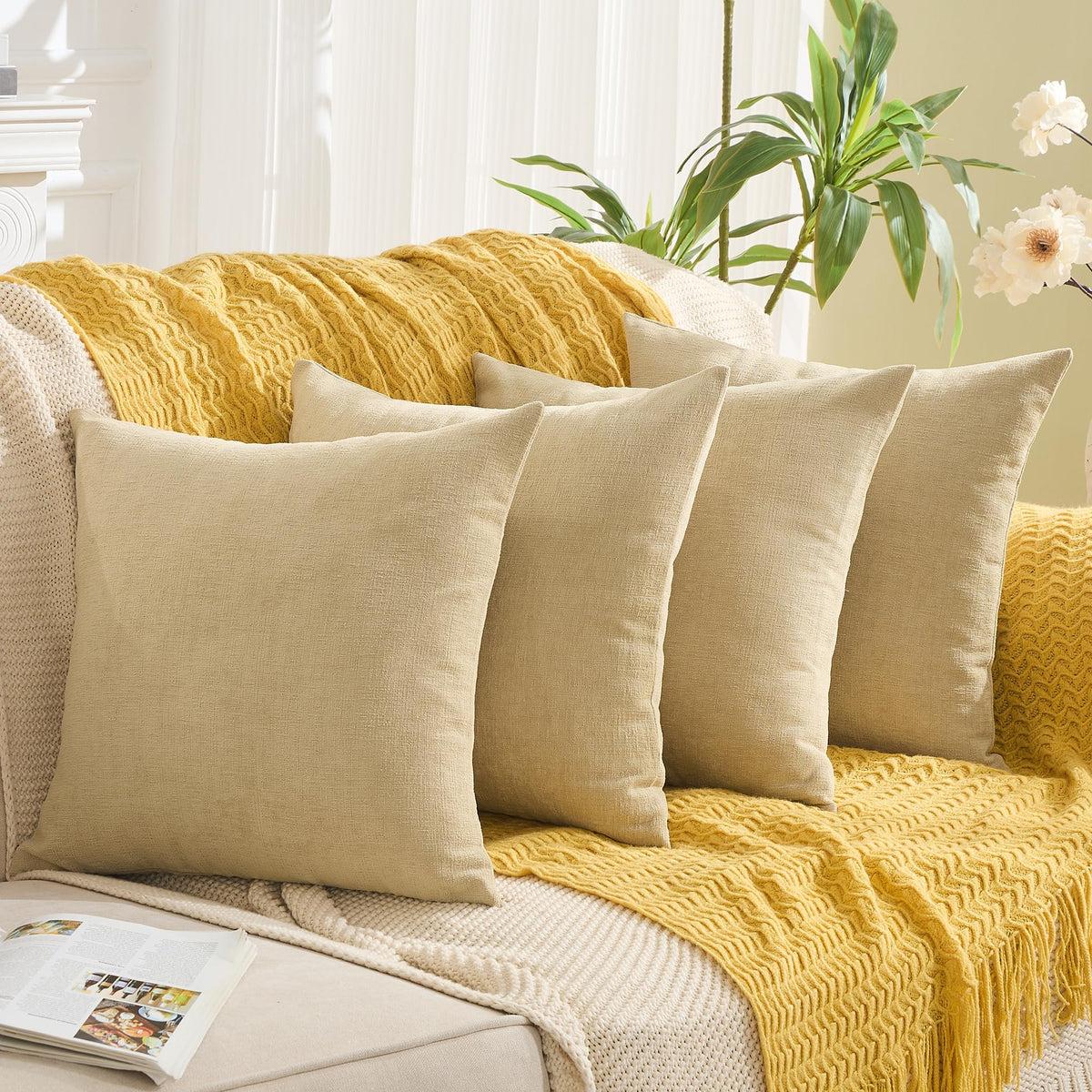 GAWAMAY Decorative Throw Pillow Covers 16x16 Inch Set of 2, Super Soft Chenille Square Pillows Farmhouse Fall Pillowcase for Living Room Bedroom Sofa Couch Cushion Cover Navy Blue 40x40cm