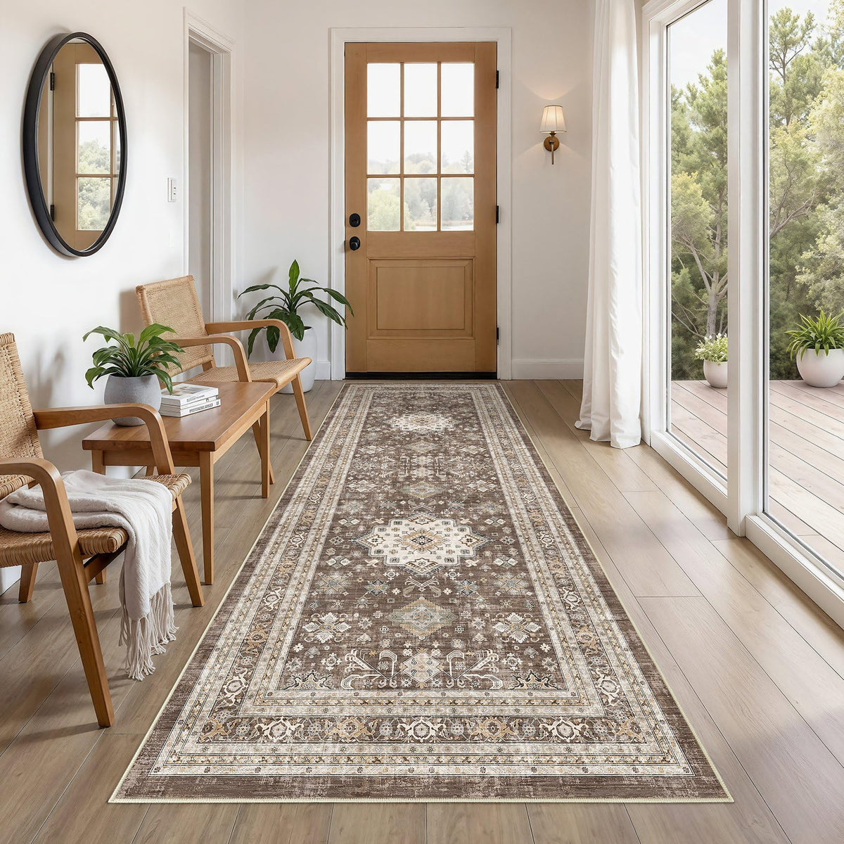 cotiled 5x7 Area Rug for Living Room, Washable, Traditional, Beige