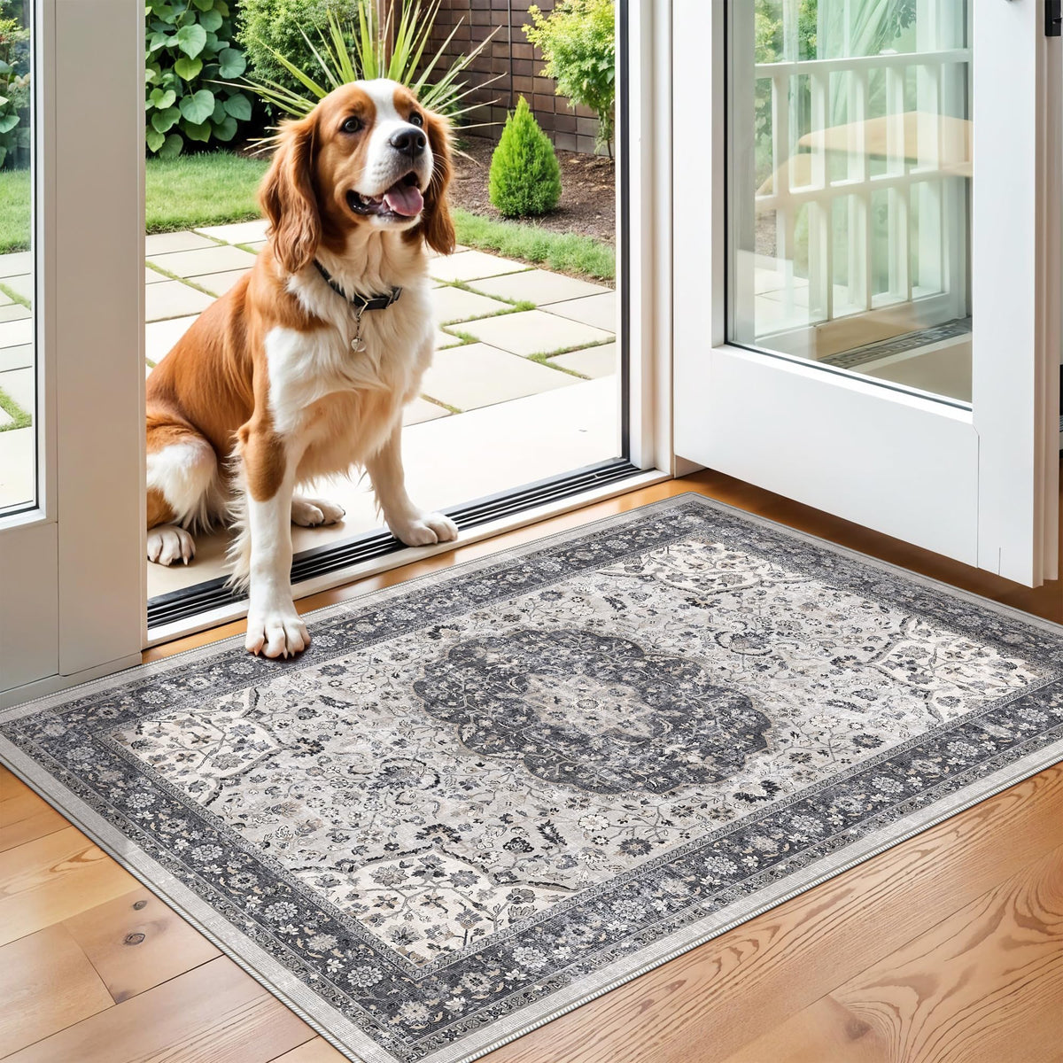 Hallway Washable Runner Rug - 2x10 Kitchen Rugs Entryway Rug Runner Vintage Soft Floor Mat Non Slip Indoor Farmhouse Carpet for Bathroom Living Room Bedroom (2 X 10, Beige)