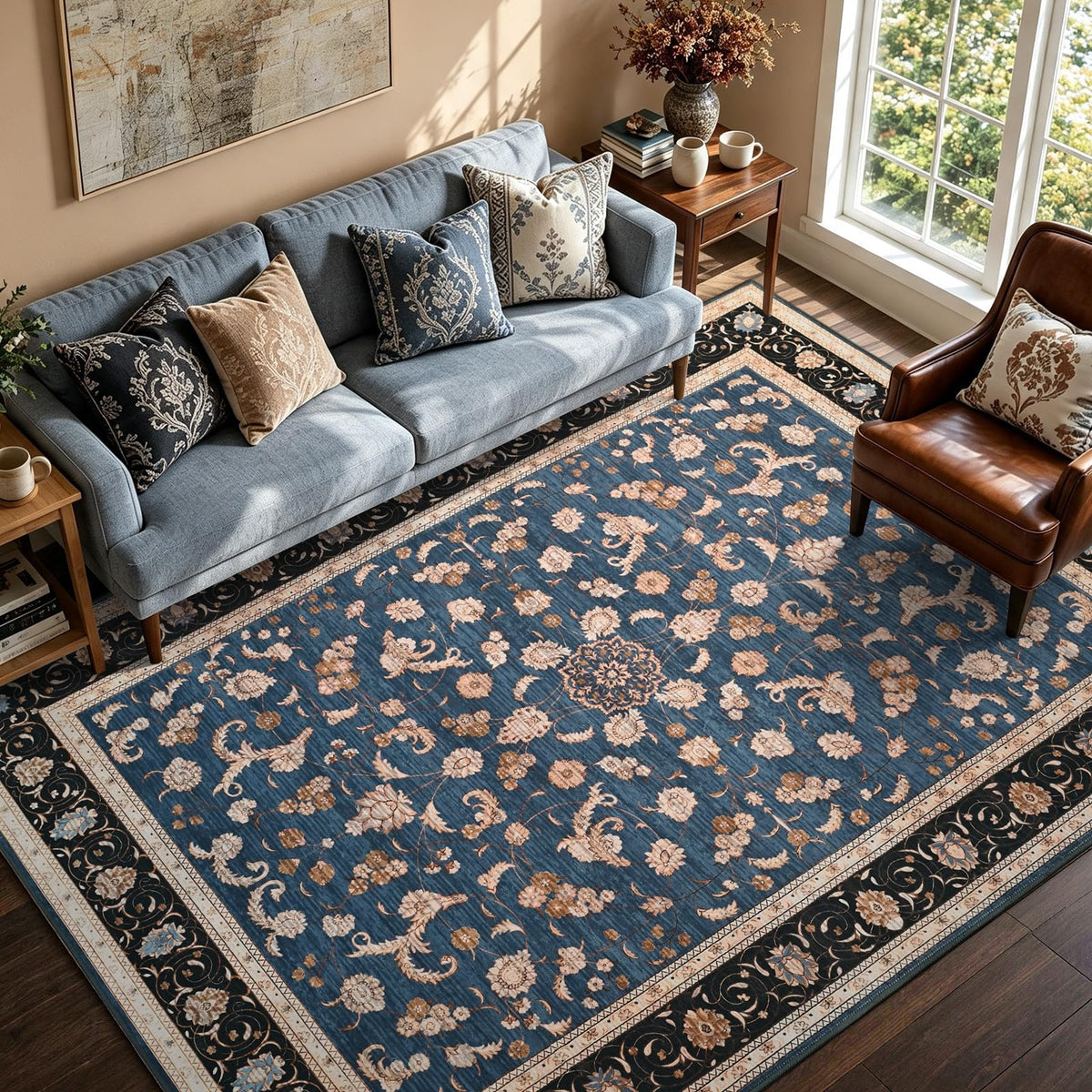 6x9 Ft Large Area Rugs for Living Room, Soft Non-Slip Washable Rugs Modern Abstract Pattern Carpet for Bedroom Indoor Floor Nursery Home Decor (Blue)