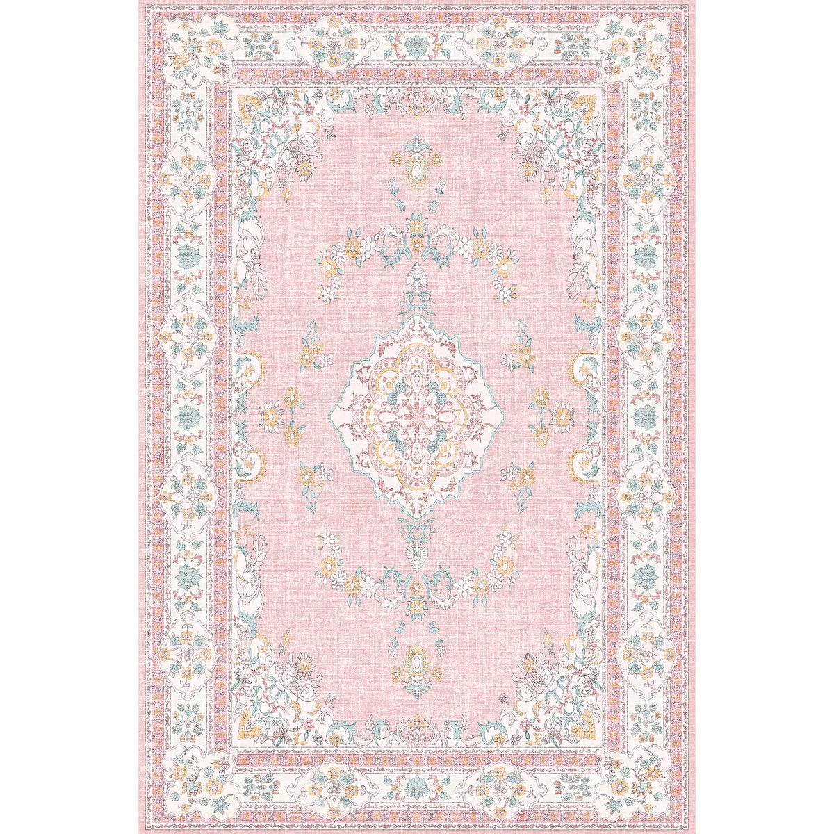 Soft Pink Rug for Girls Room: 5x8 Vintage Washable Carpet Bedroom Nursery