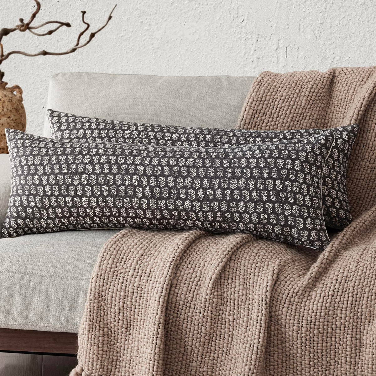 Foindtower Decorative Floral Print Throw Pillow Covers 20×20 Inch,Brown