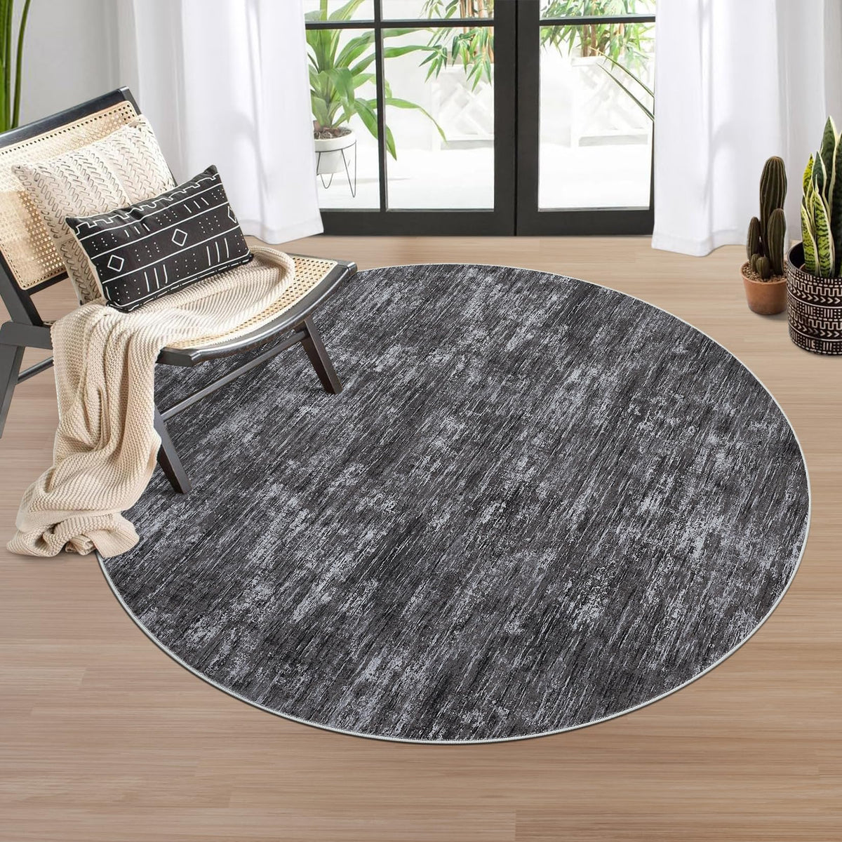 RUGSREAL Bedroom Area Rug 4x6 Modern Abstract Area Rug Stain Resistant Small Living Room Rug Contemporary Dining Room Rug Non-Slip Solid Rug Aesthetic Accent Floor Carpet for Kitchen Office, Dark Grey