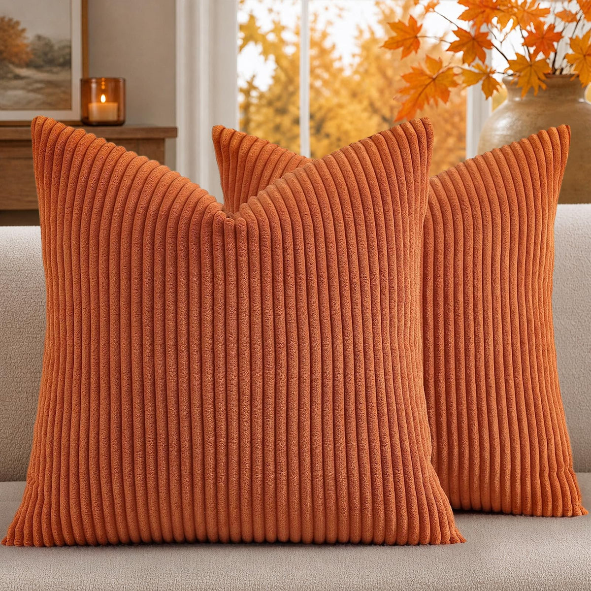 Mecatny Corduroy Fall Throw Pillow Covers 18x18 Set of 2 Olive Green