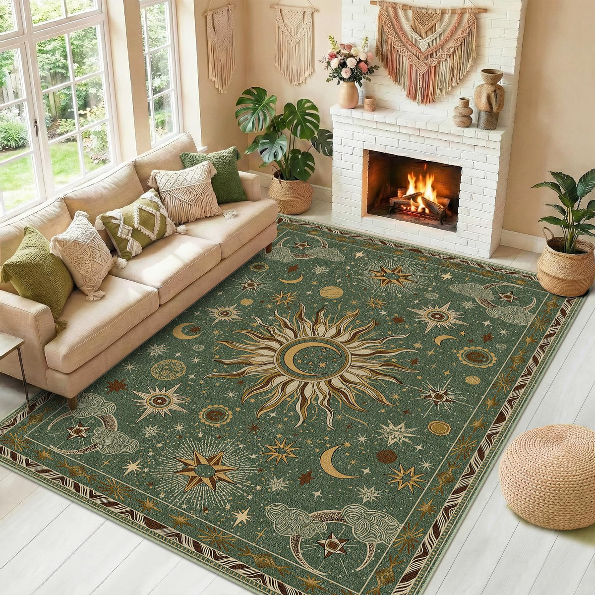Vacuum-Friendly, 5x7 Washable Area Rug, Black Gold Beige Red