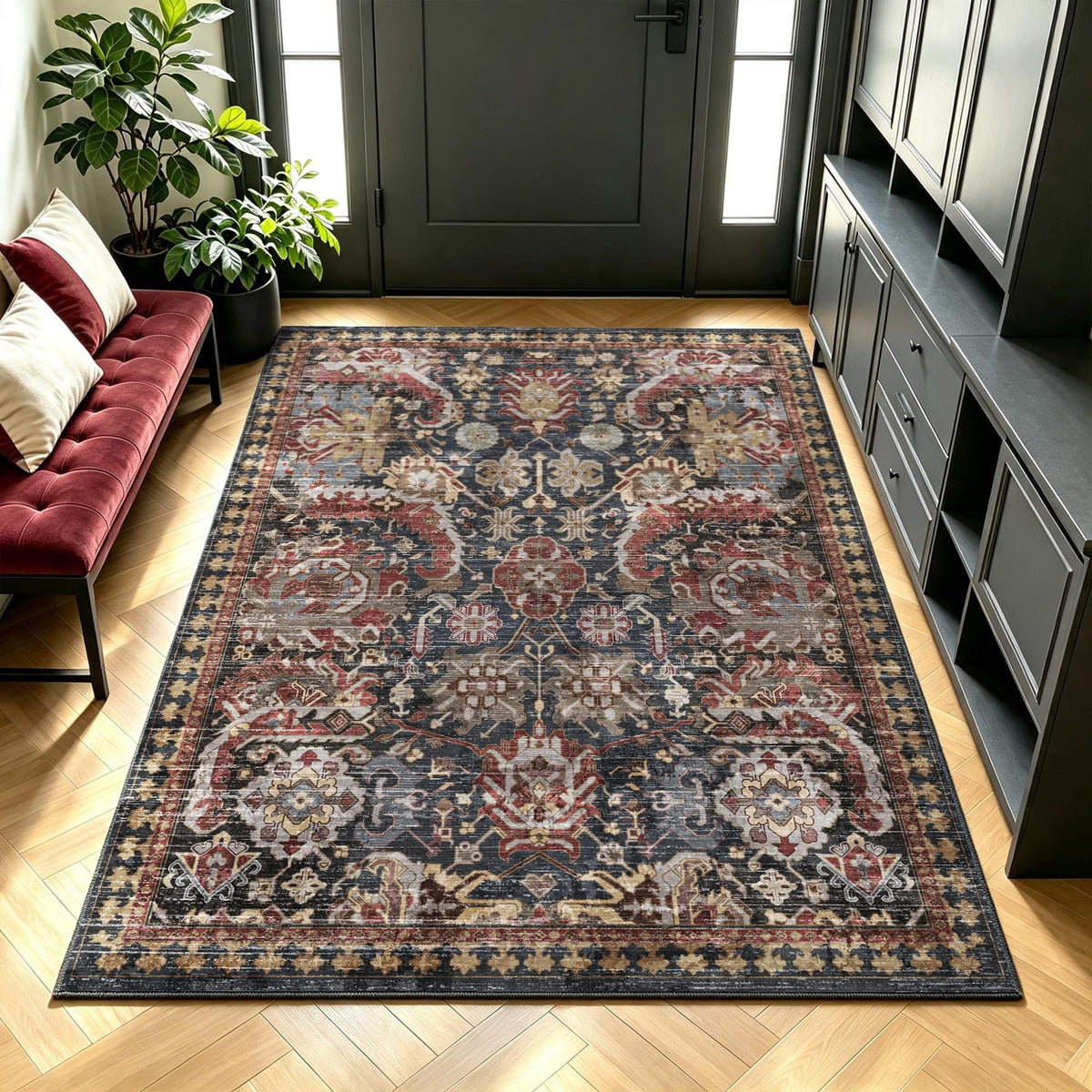 RUGSURE Washable Area Rugs - Perfect for Living Room, Bedroom, Kids Room, Nursery - Stain & Water Resistant Non-Slip, Pet & Child Friendly, Vintage Tribal Area Rugs (Green, 5' x 7')