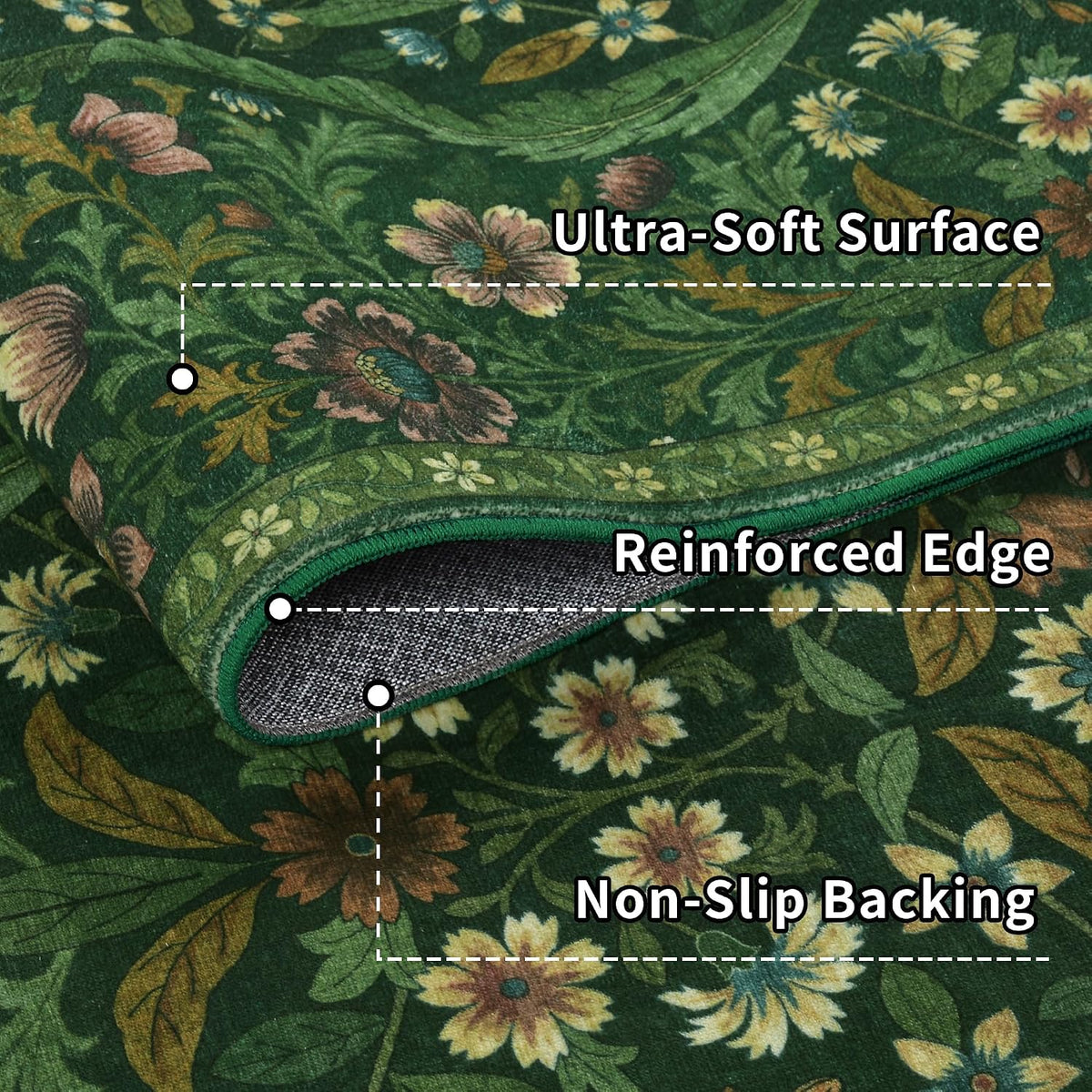 Floral Area Rug 5x7 Botanical Washable Carpet for Living Room
