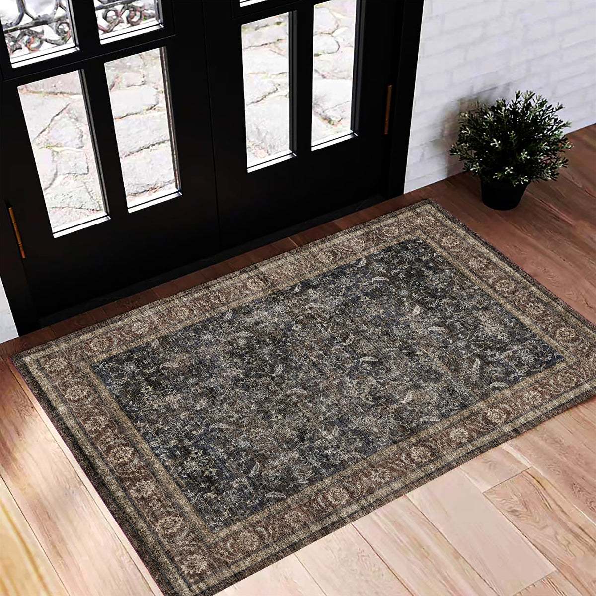 CHAMPLANT 6'x9' Washable Vintage Area Rug Boho Chic Medallion Distressed Design Non-Shedding Easy Care Ideal for High Traffic Areas in Living Room Bedroom Kitchen Office Large Carpet
