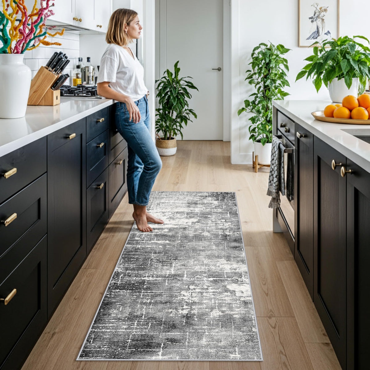 Hallway Washable Runner Rug - 2x10 Kitchen Rugs Entryway Rug Runner Vintage Soft Floor Mat Non Slip Indoor Farmhouse Carpet for Bathroom Living Room Bedroom (2 X 10, Beige)
