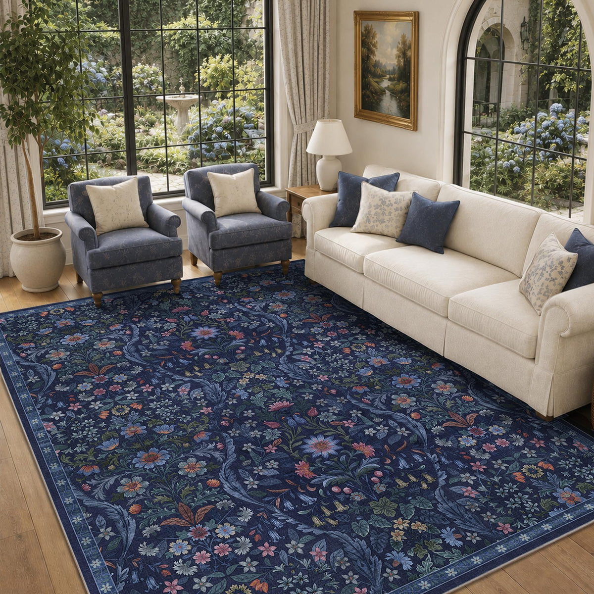 Floral Area Rug 5x7 Botanical Washable Carpet for Living Room